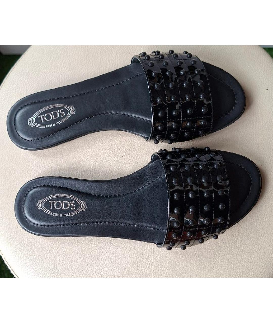 TOD'S Черные шлепанцы из лакированной кожи, фото 8