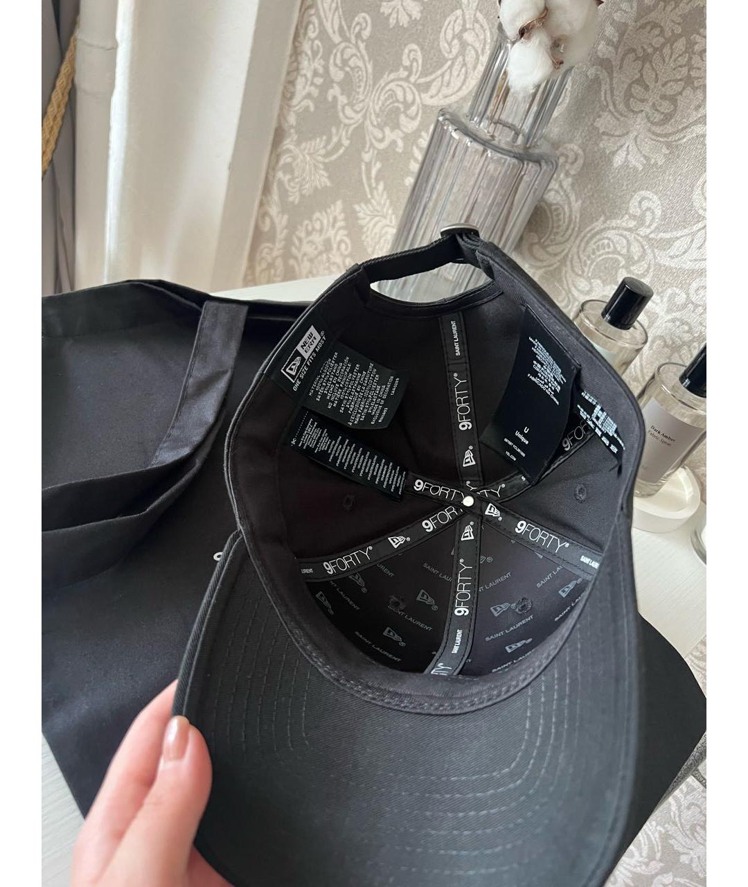 SAINT LAURENT Черная хлопковая кепка, фото 7