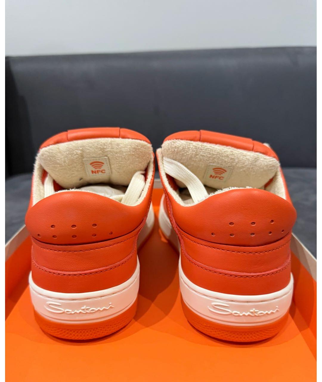 SANTONI Оранжевые кожаные низкие кроссовки / кеды, фото 4