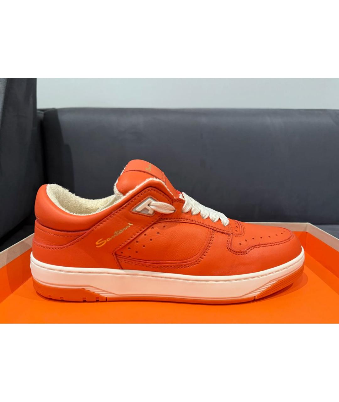 SANTONI Оранжевые кожаные низкие кроссовки / кеды, фото 5