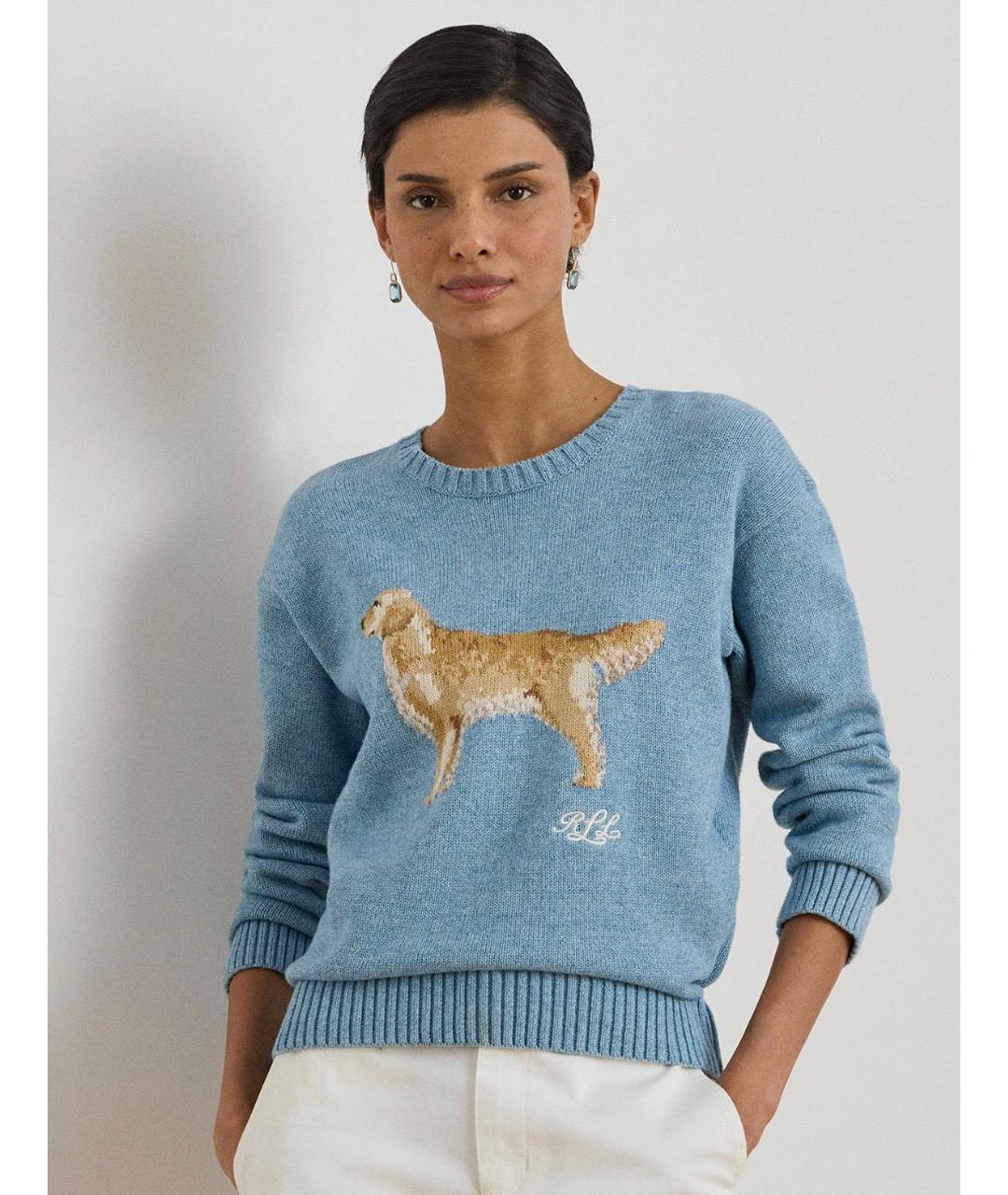 RALPH LAUREN Голубой хлопковый джемпер / свитер, фото 2