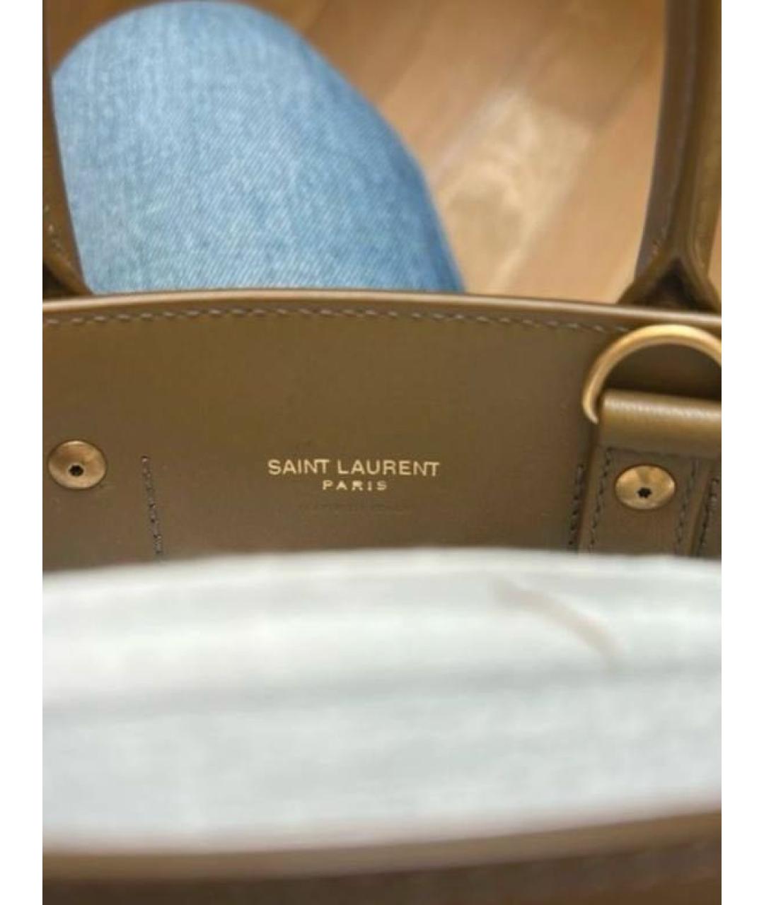 SAINT LAURENT Хаки кожаная сумка с короткими ручками, фото 7