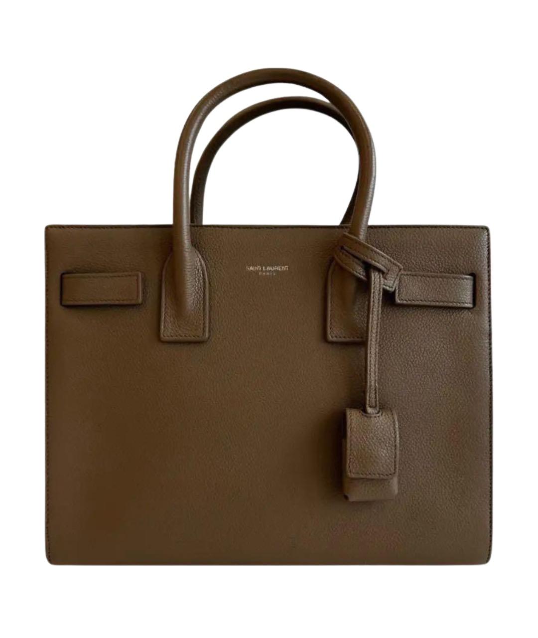 SAINT LAURENT Хаки кожаная сумка с короткими ручками, фото 1