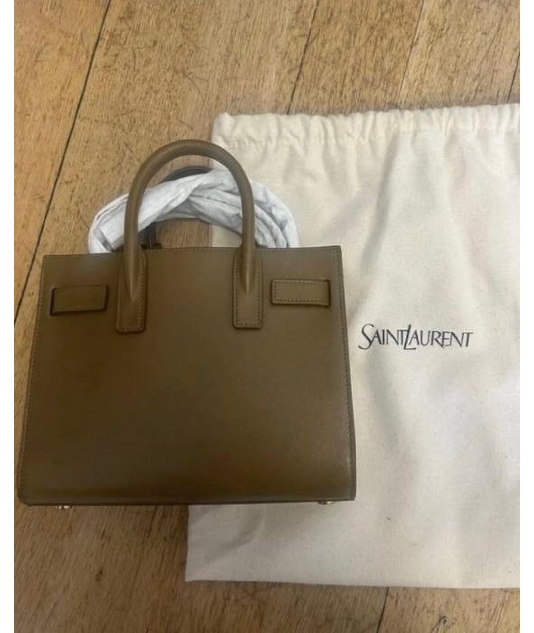 SAINT LAURENT Хаки кожаная сумка с короткими ручками, фото 3