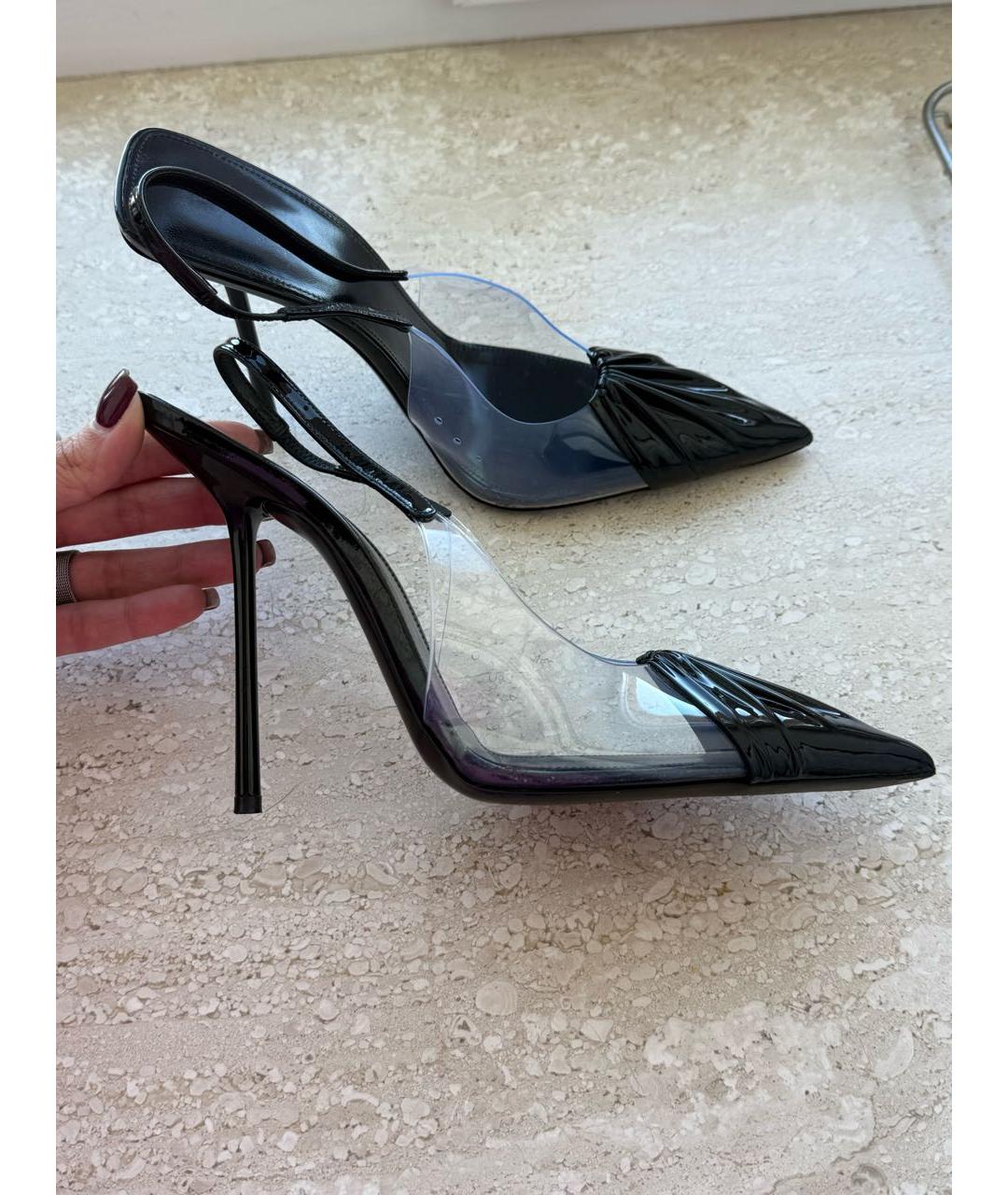 SAINT LAURENT Черные босоножки из лакированной кожи, фото 5