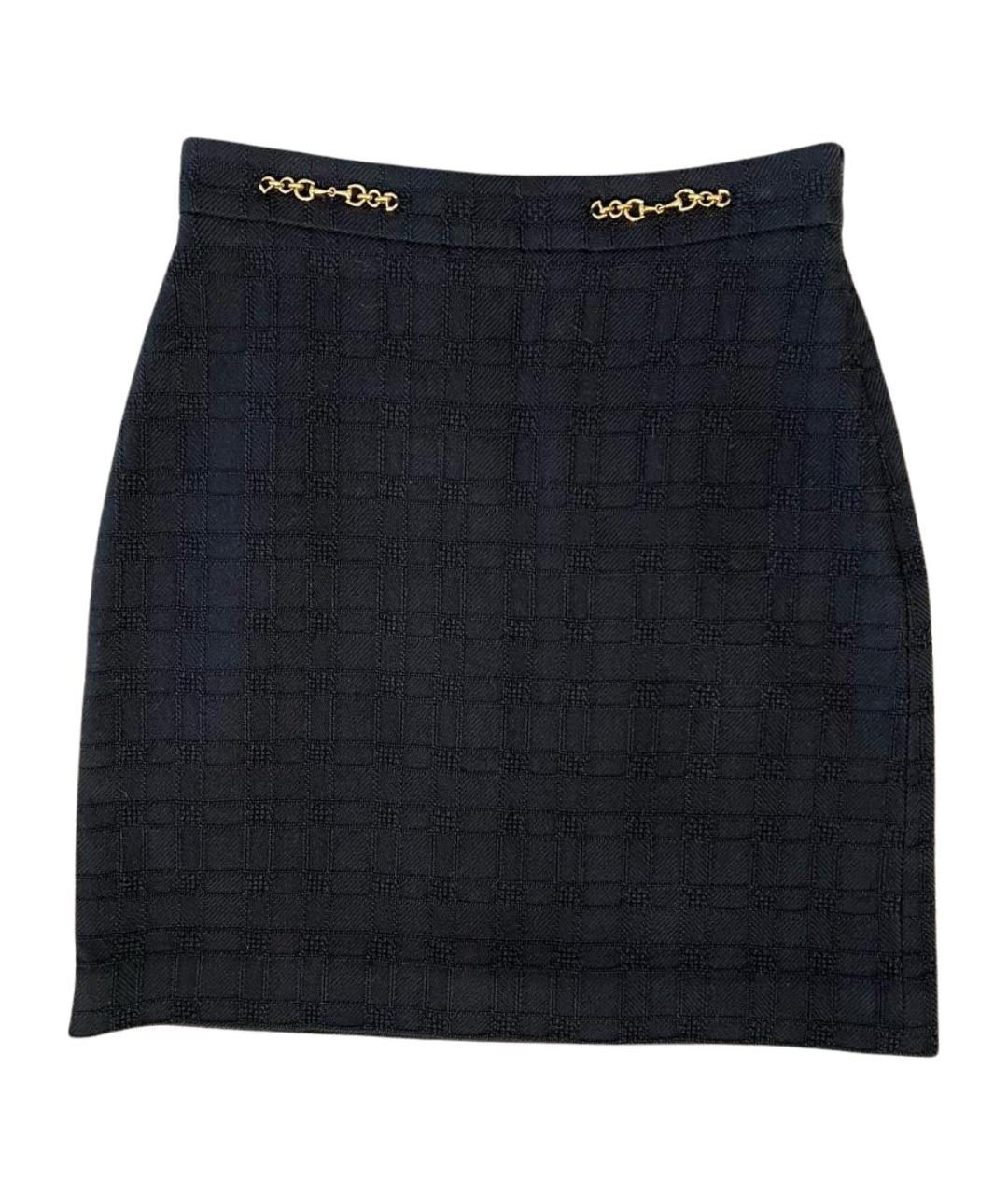 GUCCI Темно-синяя твидовая юбка мини, фото 1