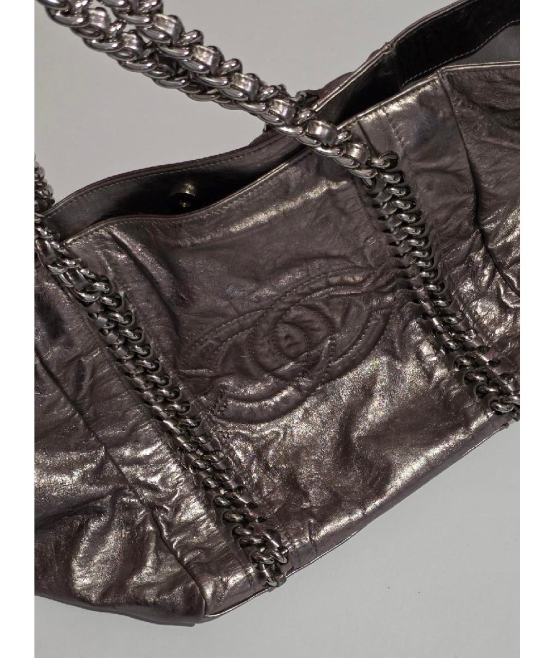 CHANEL Серебряная кожаная сумка тоут, фото 2