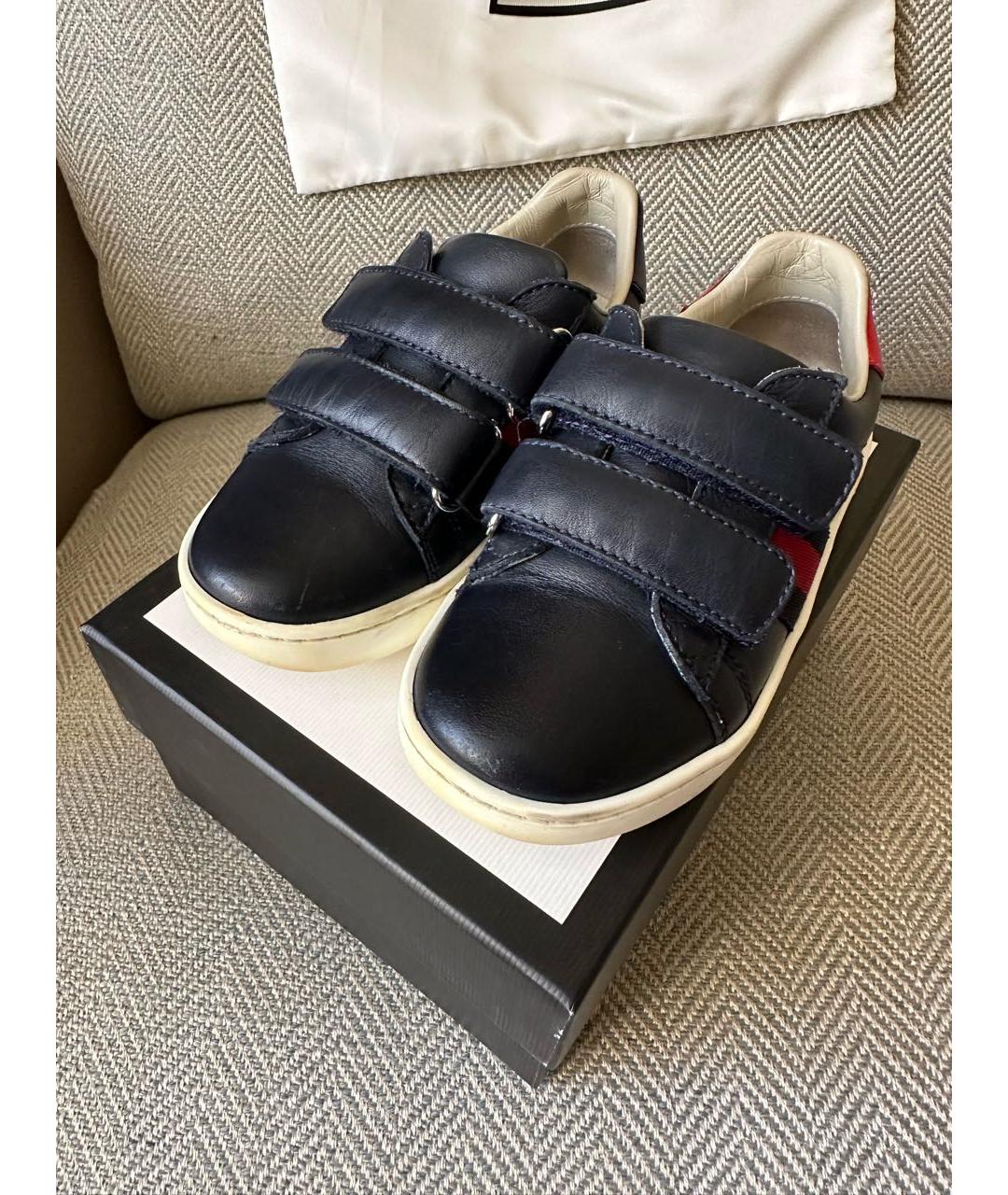 GUCCI Темно-синие кожаные кеды, фото 5
