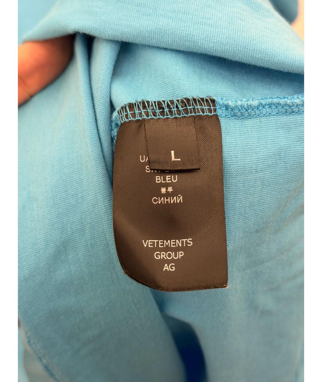 VETEMENTS Бирюзовая хлопковая футболка, фото 4