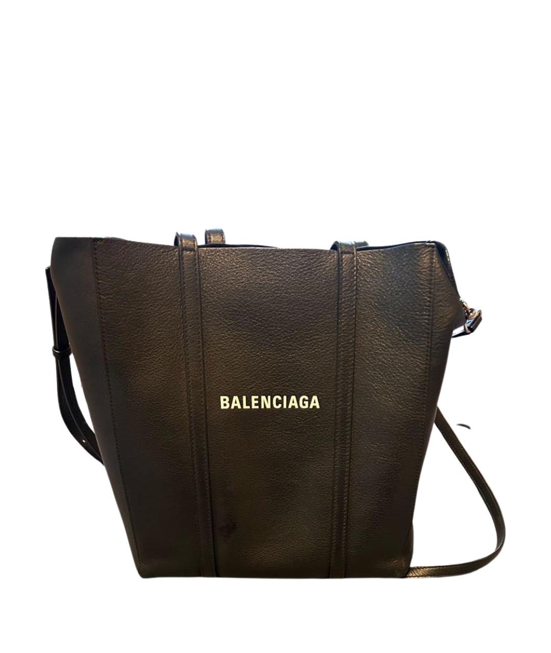 BALENCIAGA Черная кожаная сумка тоут, фото 1