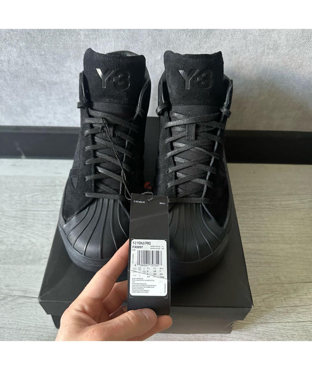 Y-3 Черные текстильные высокие кроссовки / кеды, фото 2