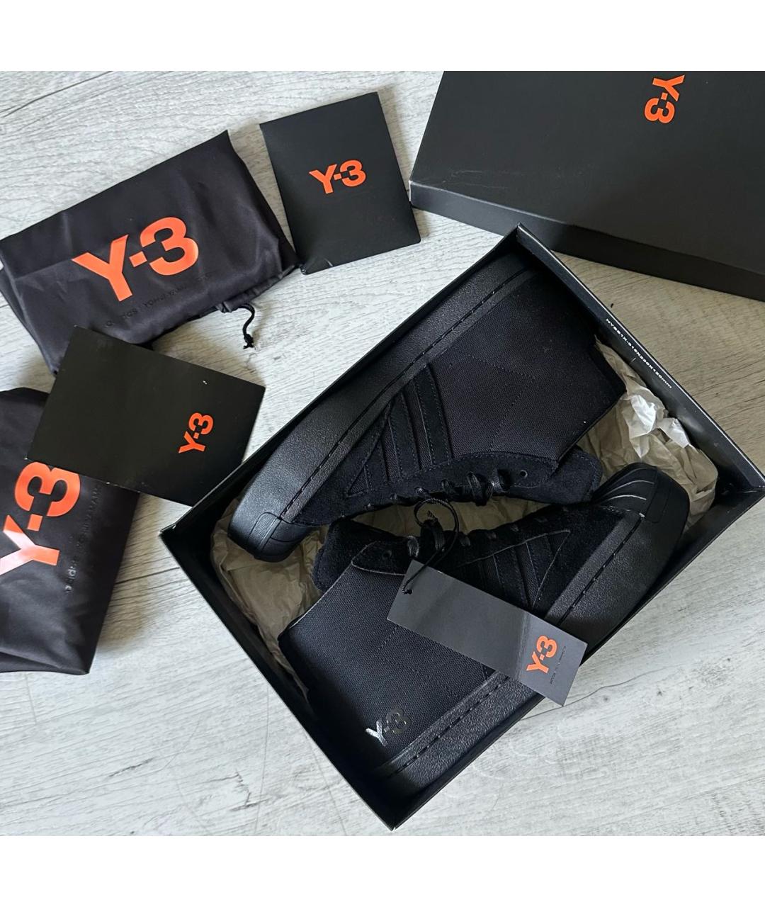 Y-3 Черные текстильные высокие кроссовки / кеды, фото 7