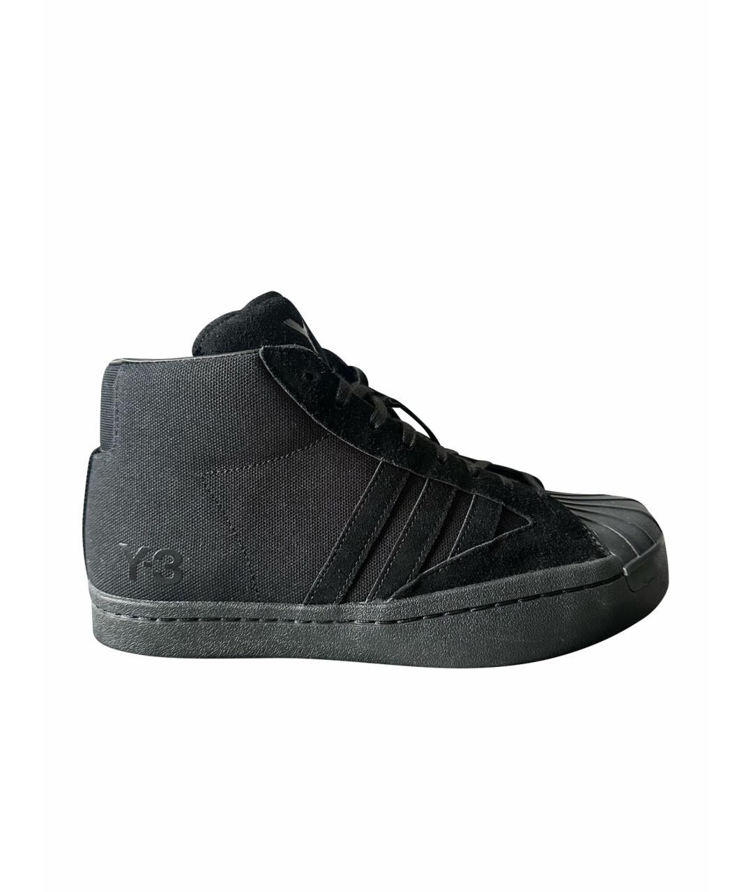 Y-3 Черные текстильные высокие кроссовки / кеды, фото 1