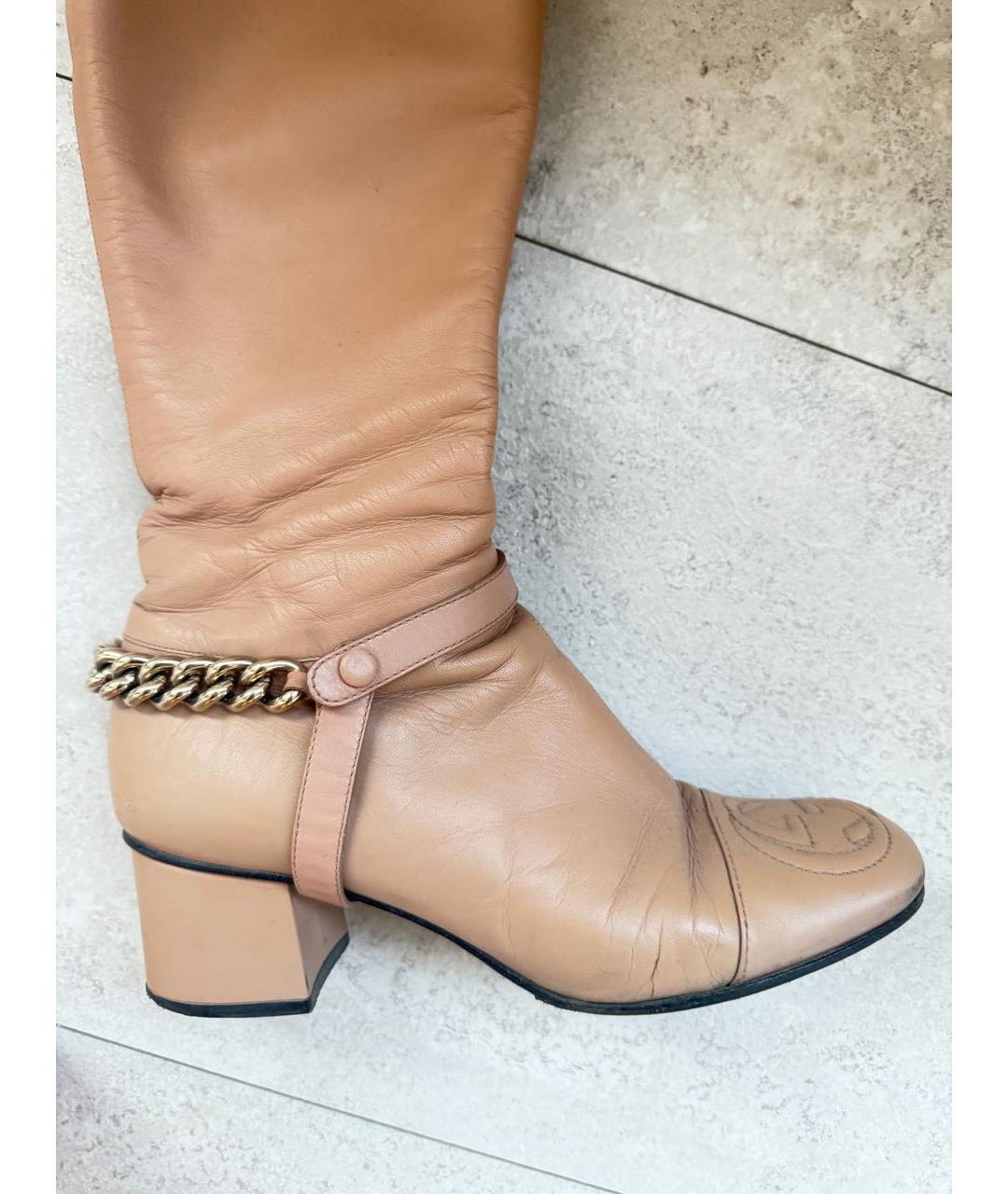GUCCI Бежевые кожаные сапоги, фото 3