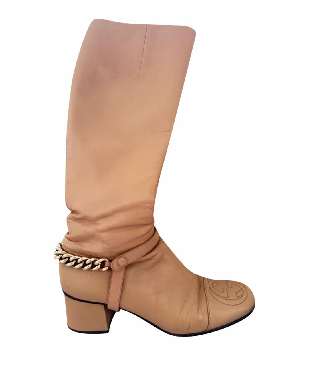 GUCCI Бежевые кожаные сапоги, фото 1