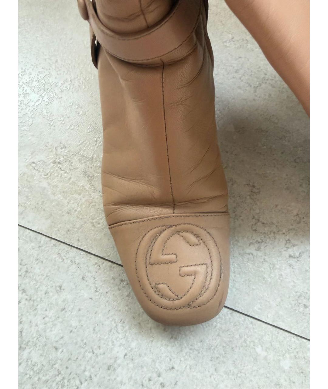 GUCCI Бежевые кожаные сапоги, фото 2