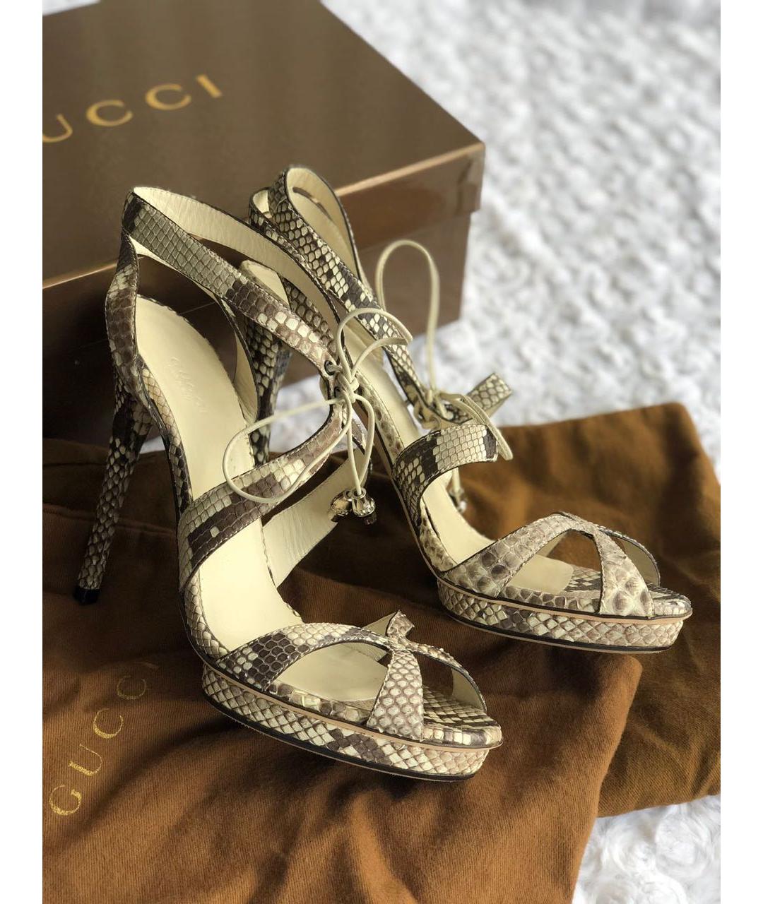 GUCCI Бежевые кожаные босоножки, фото 2