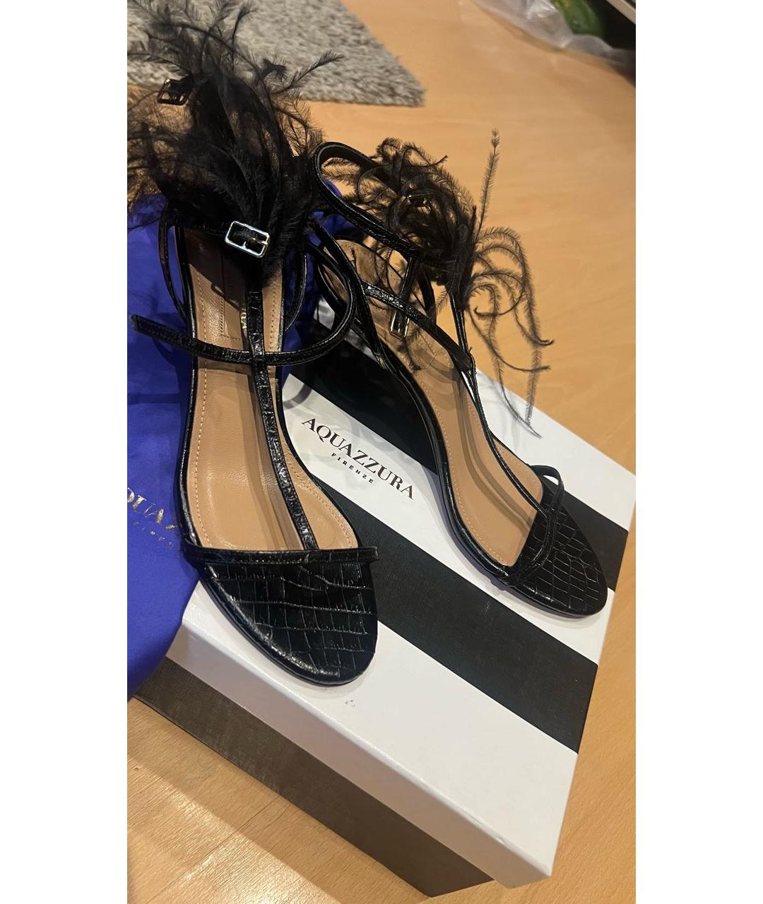 AQUAZZURA Черные кожаные босоножки, фото 4