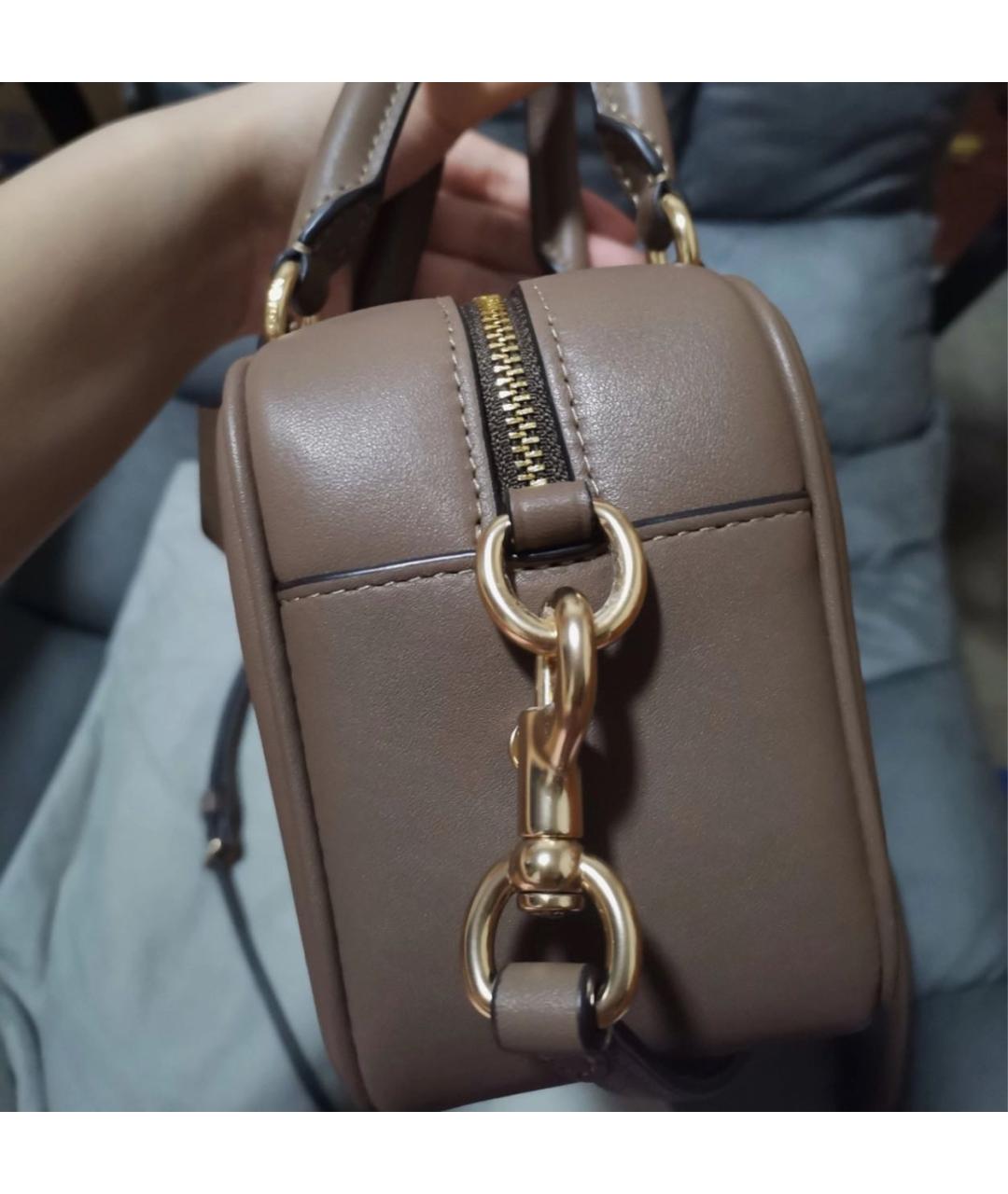 COACH Бежевая кожаная сумка с короткими ручками, фото 8