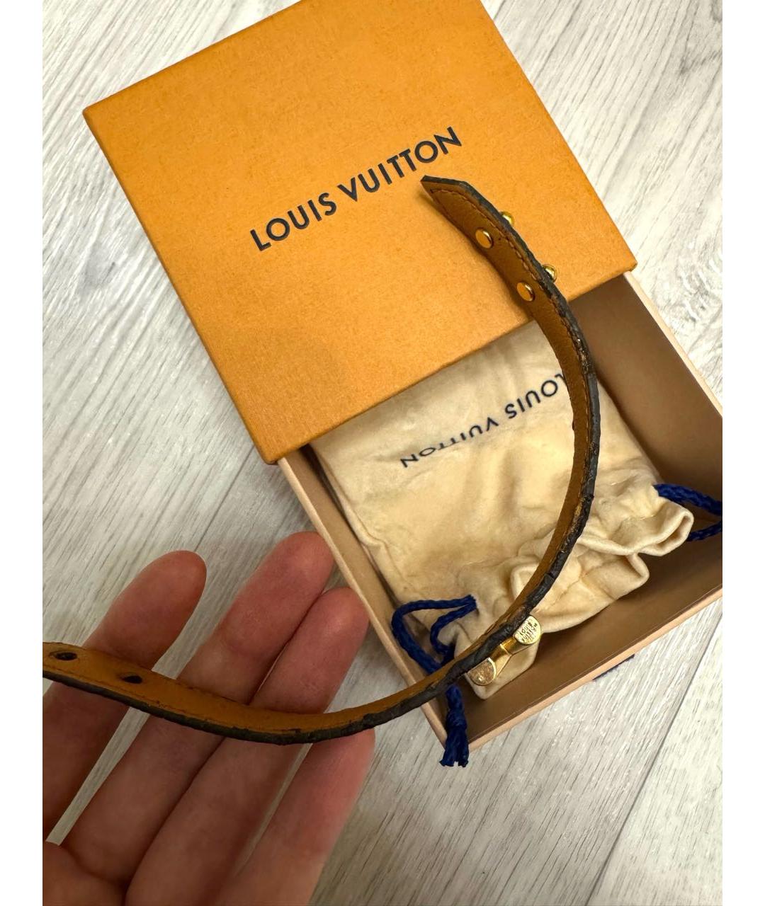 LOUIS VUITTON Коричневый кожаный браслет, фото 8