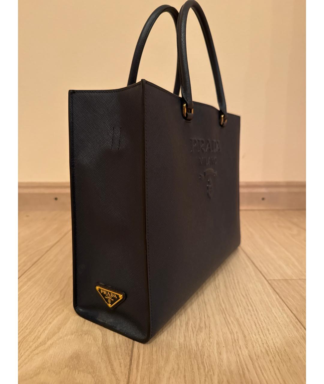 PRADA Темно-синяя кожаная сумка с короткими ручками, фото 2