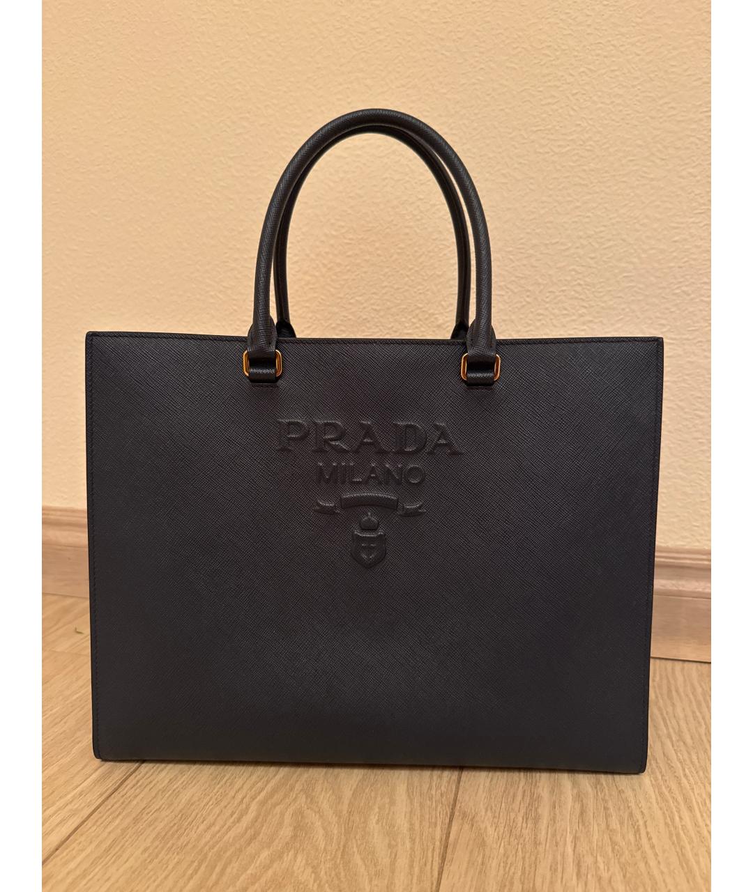 PRADA Темно-синяя кожаная сумка с короткими ручками, фото 7