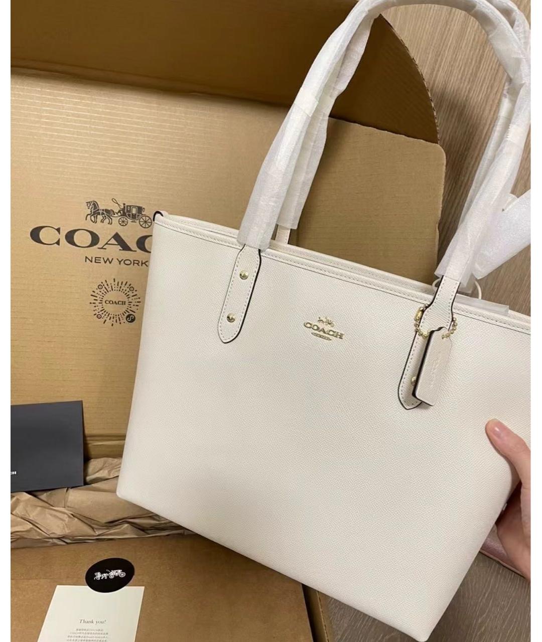 COACH Белая кожаная сумка тоут, фото 5
