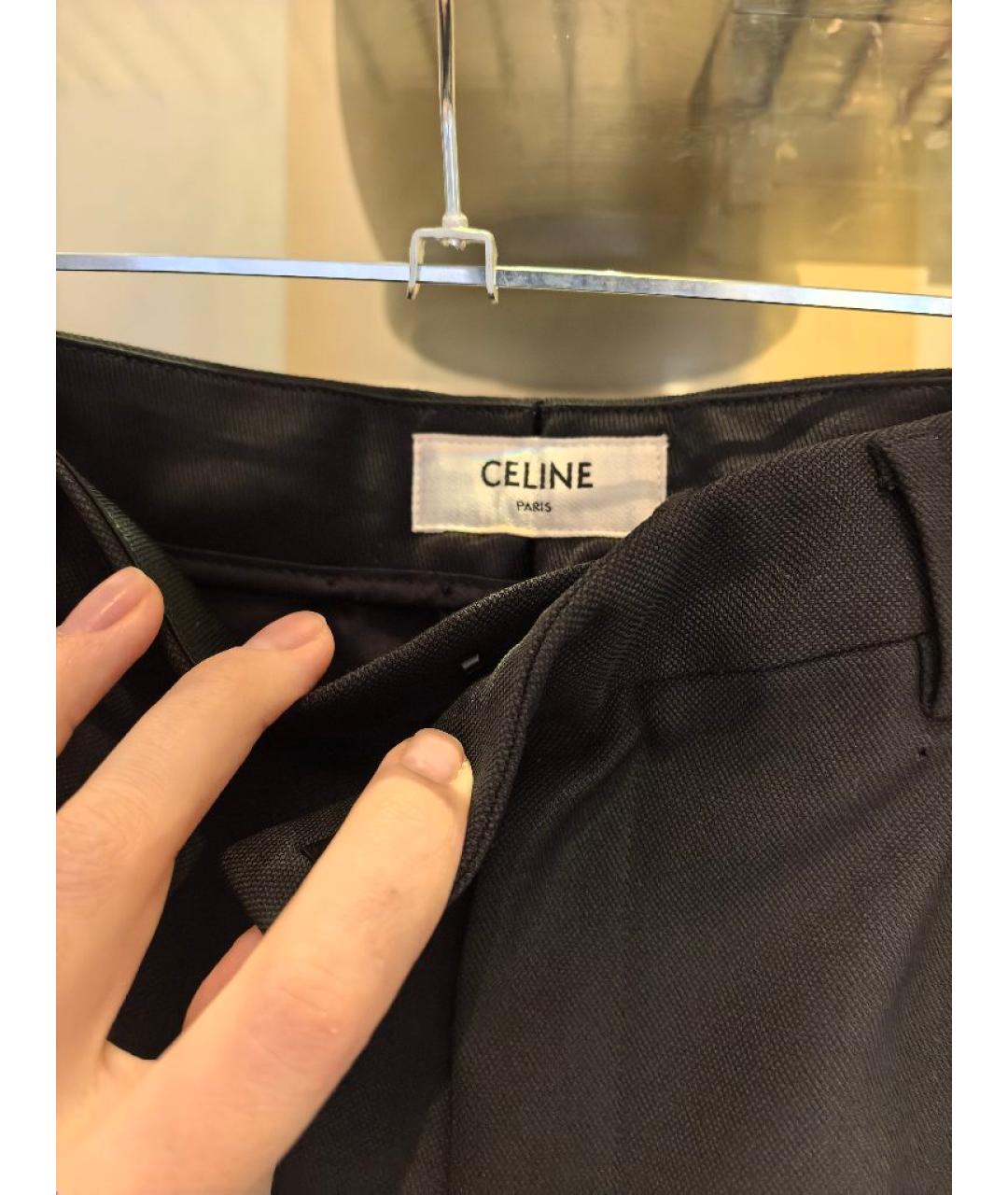 CELINE Черные шерстяные прямые брюки, фото 4