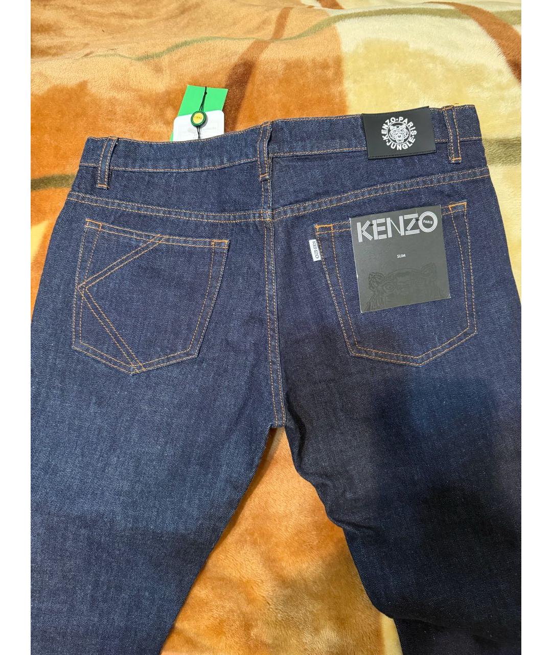 KENZO Темно-синие хлопковые прямые джинсы, фото 4