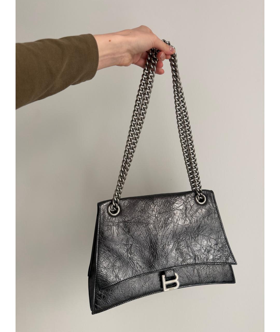 BALENCIAGA Серебряная кожаная сумка с короткими ручками, фото 5