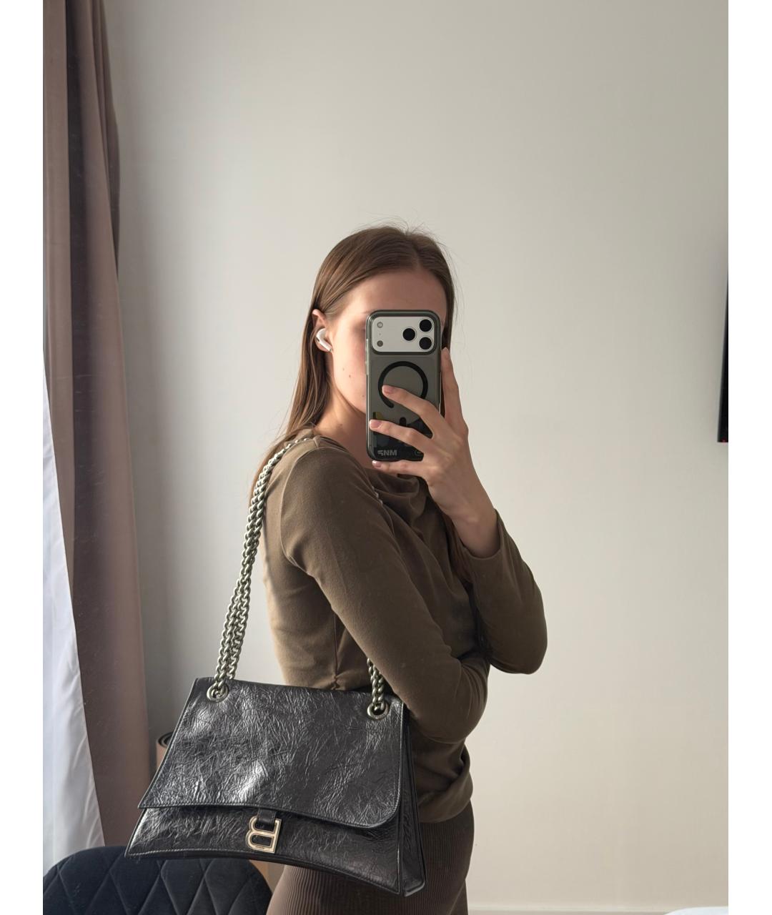 BALENCIAGA Серебряная кожаная сумка с короткими ручками, фото 6