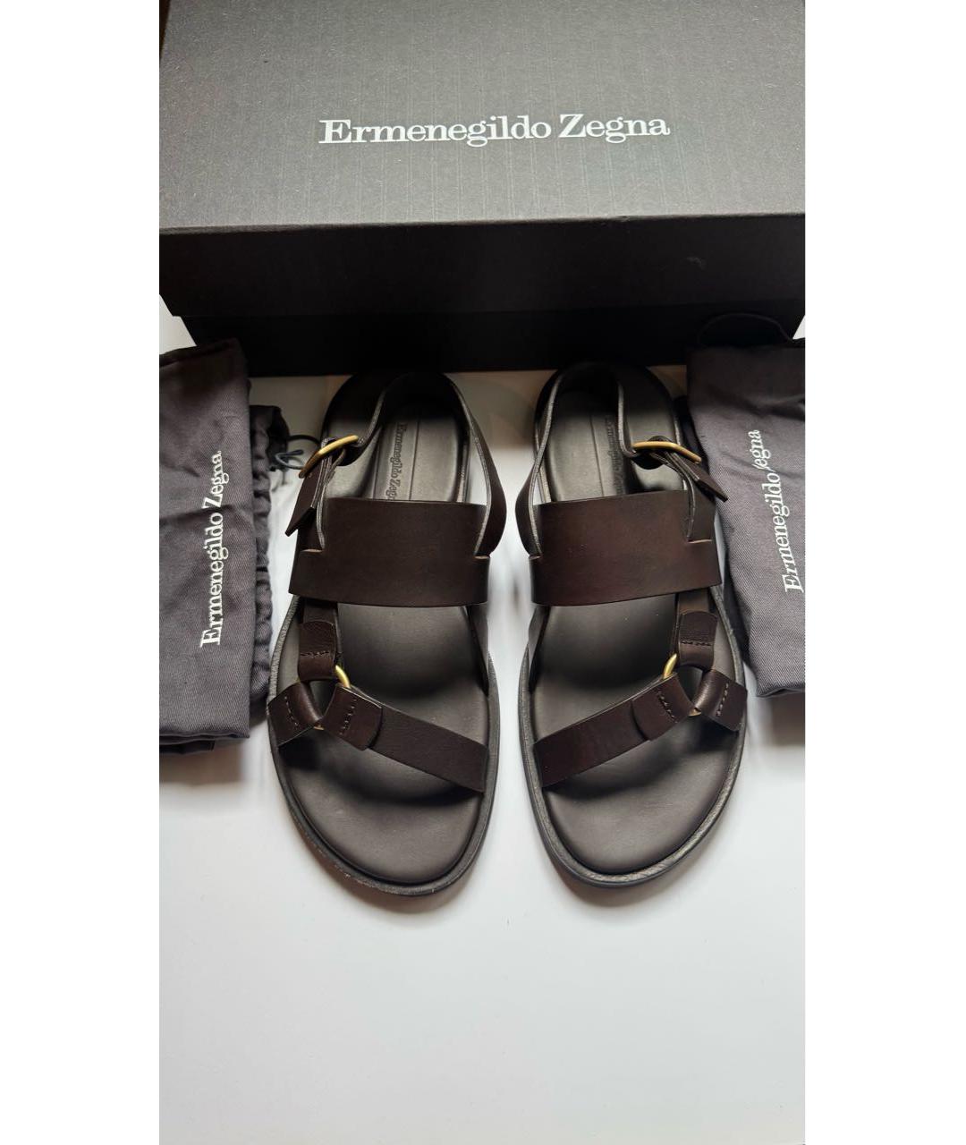 ZEGNA Коричневые кожаные сандалии, фото 4