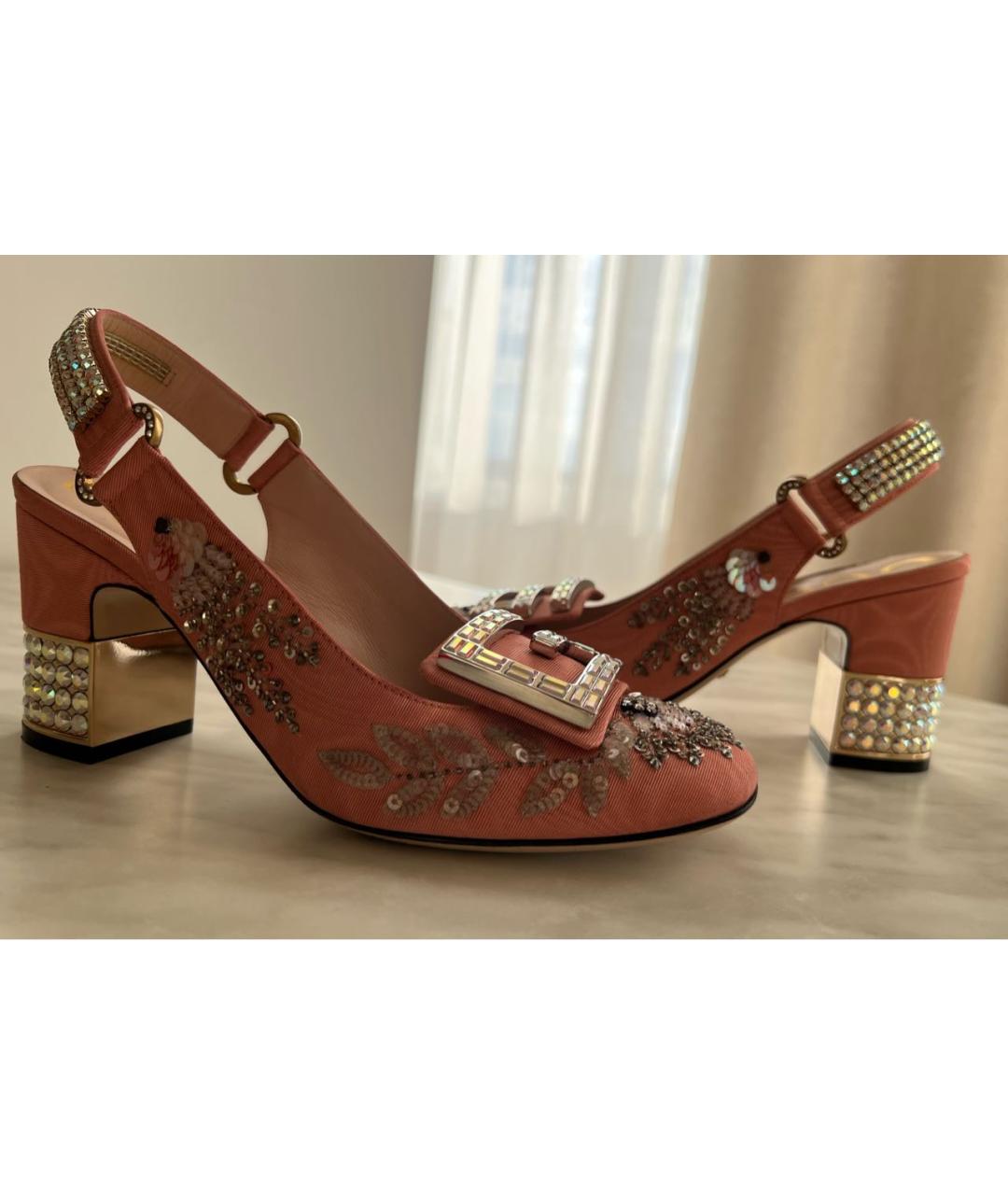 GUCCI Розовые текстильные туфли, фото 6