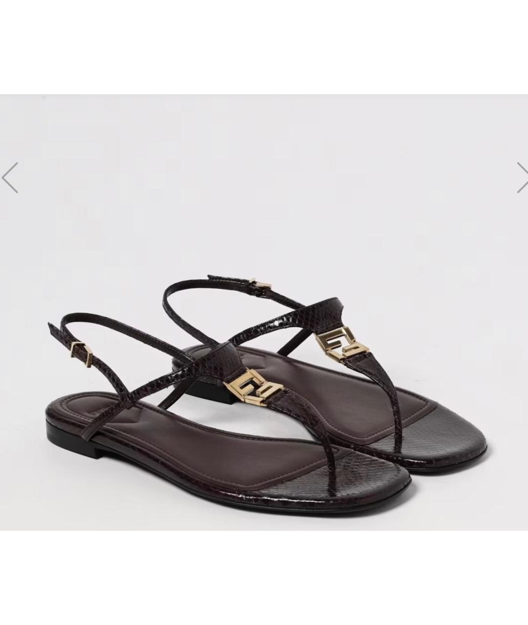 FENDI Бордовые кожаные босоножки, фото 5