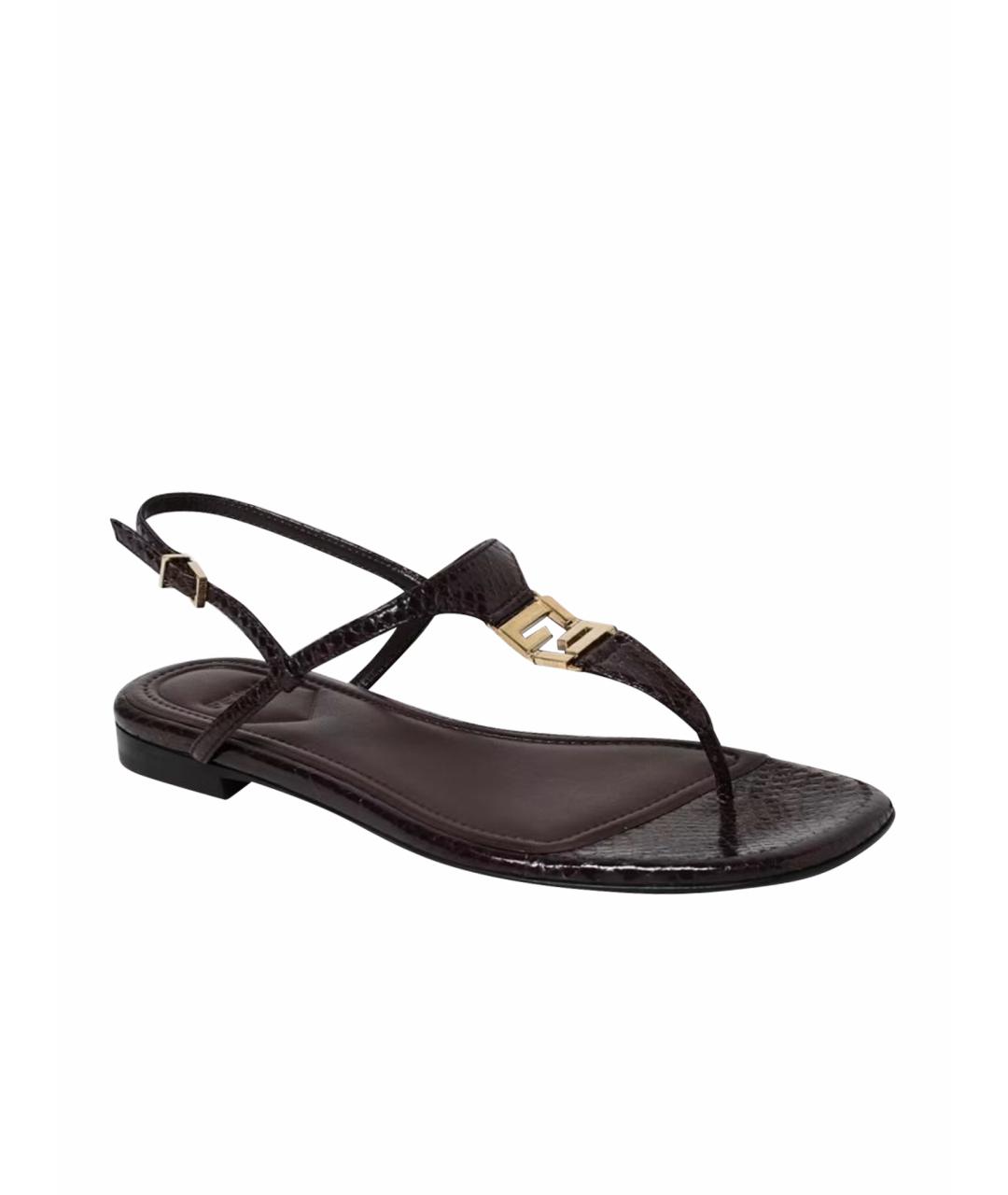 FENDI Бордовые кожаные босоножки, фото 1