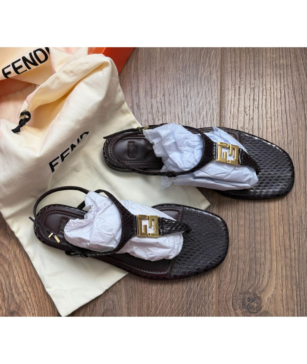 FENDI Бордовые кожаные босоножки, фото 9