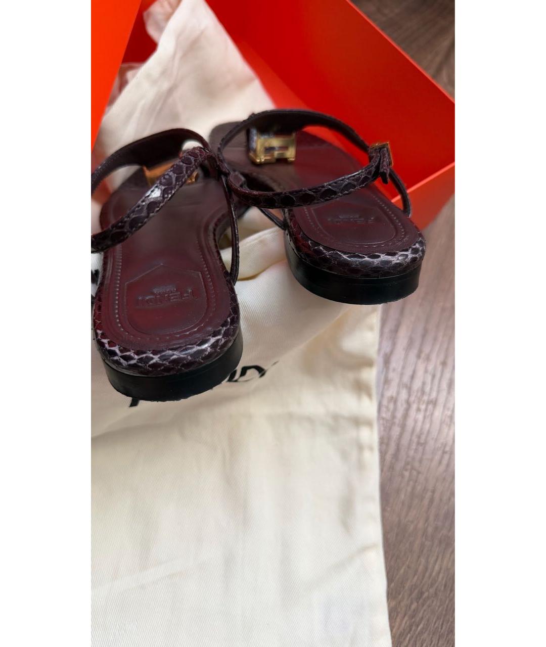FENDI Бордовые кожаные босоножки, фото 4