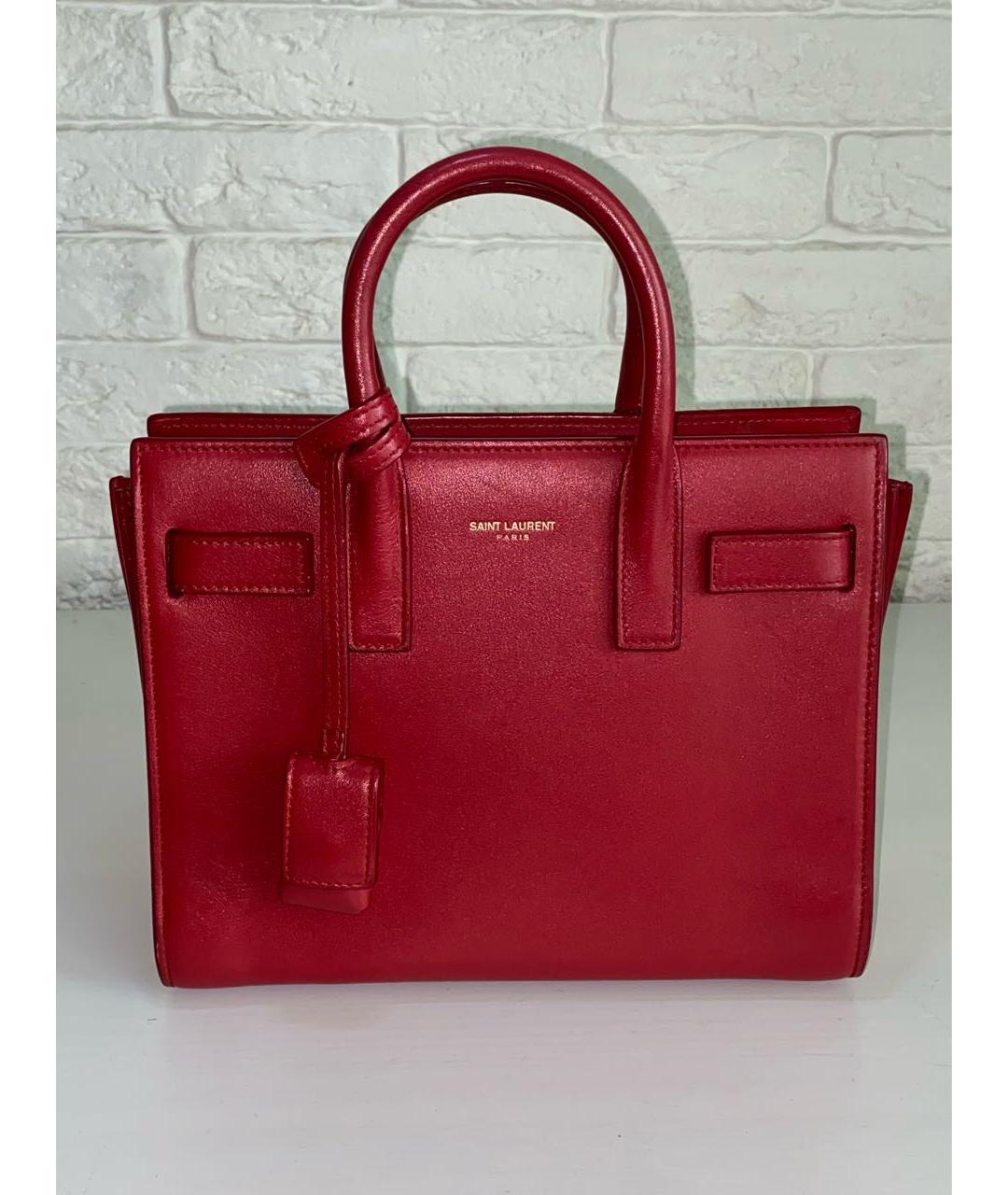 SAINT LAURENT Красная кожаная сумка с короткими ручками, фото 9