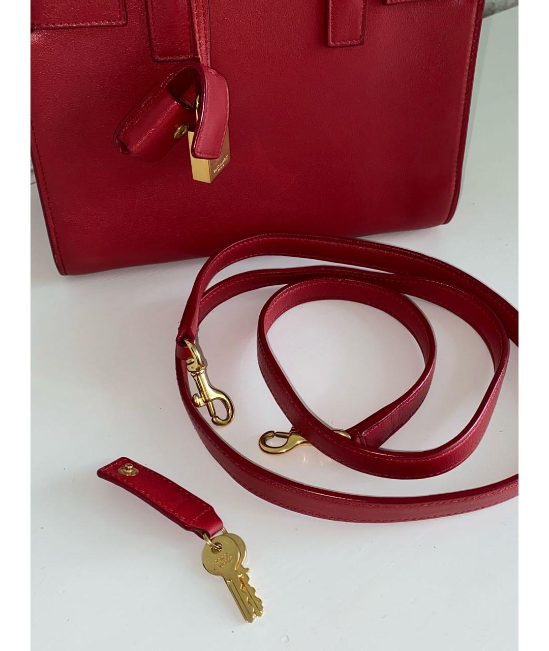 SAINT LAURENT Красная кожаная сумка с короткими ручками, фото 7