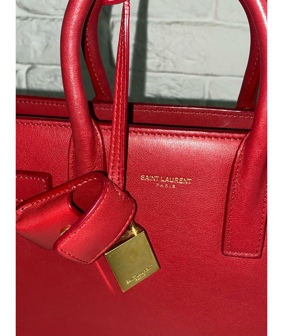 SAINT LAURENT Красная кожаная сумка с короткими ручками, фото 5