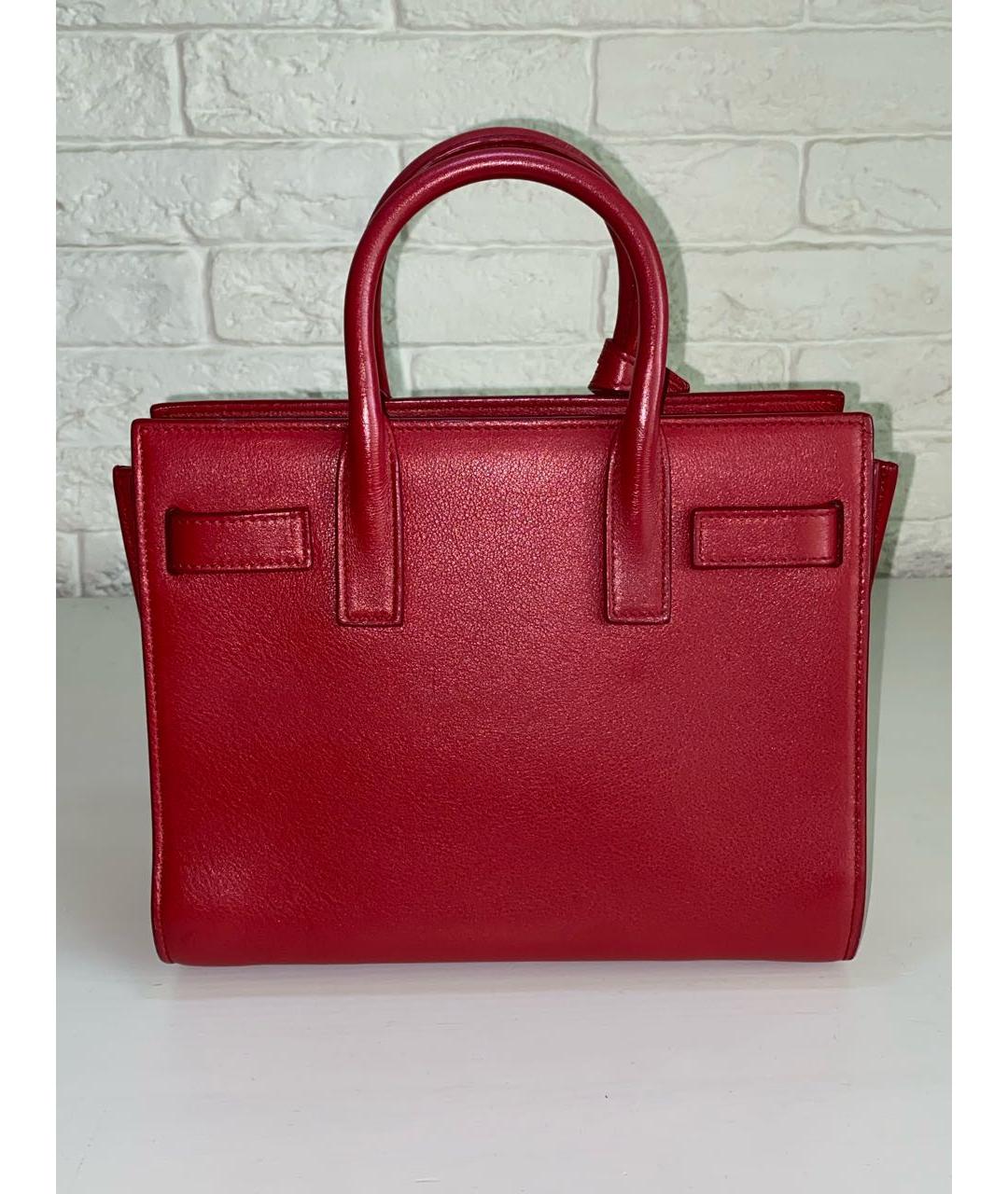 SAINT LAURENT Красная кожаная сумка с короткими ручками, фото 2