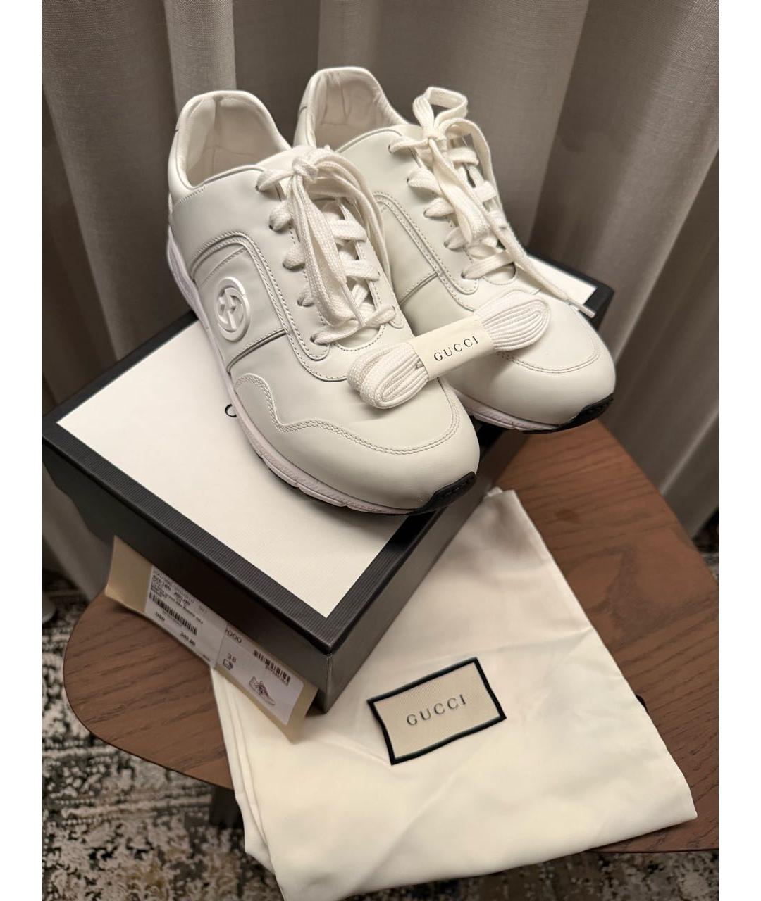 GUCCI Белые кожаные кроссовки, фото 5