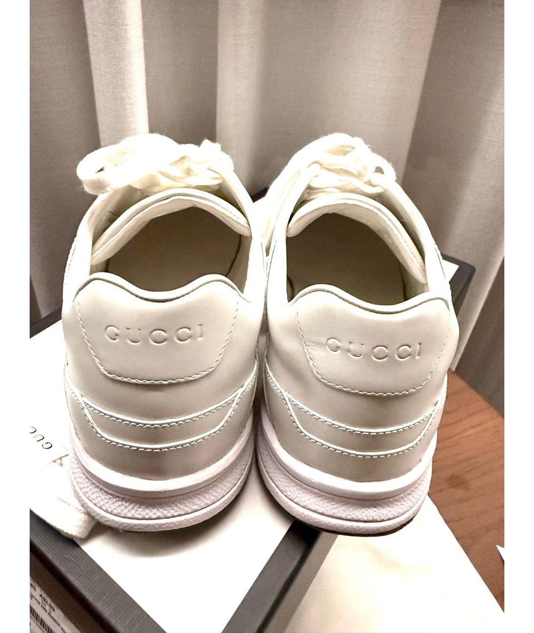 GUCCI Белые кожаные кроссовки, фото 4