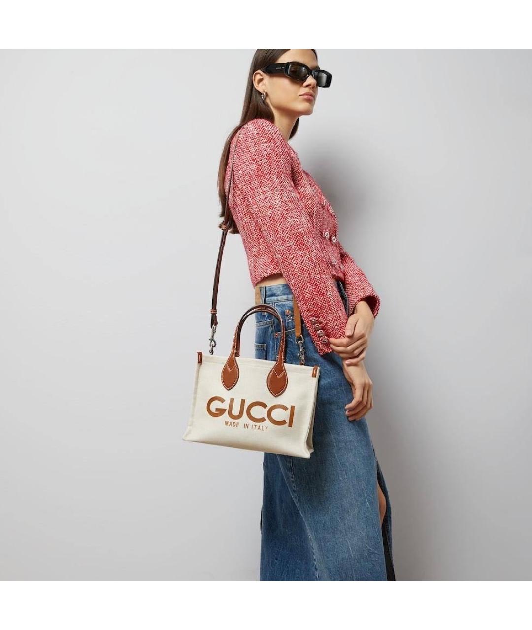 GUCCI Бежевая хлопковая сумка тоут, фото 3