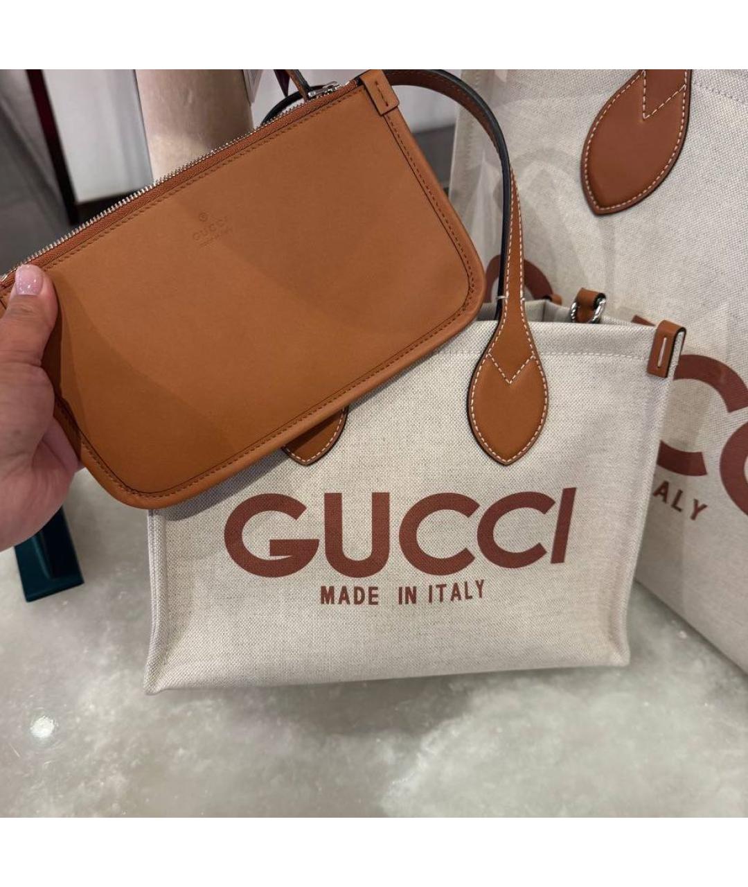 GUCCI Бежевая хлопковая сумка тоут, фото 5