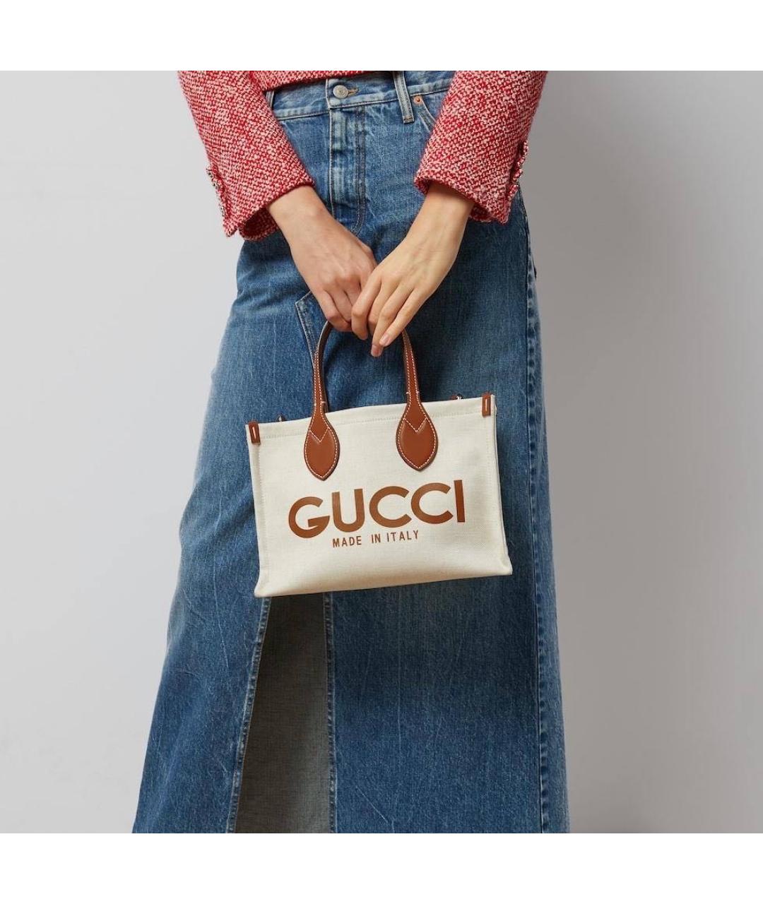 GUCCI Бежевая хлопковая сумка тоут, фото 2