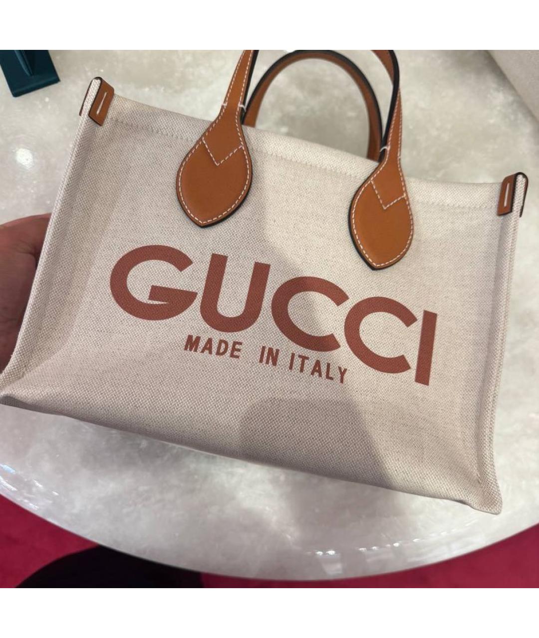 GUCCI Бежевая хлопковая сумка тоут, фото 4