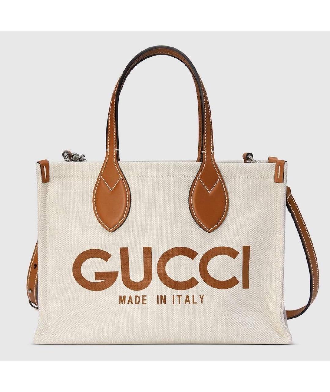 GUCCI Бежевая хлопковая сумка тоут, фото 6