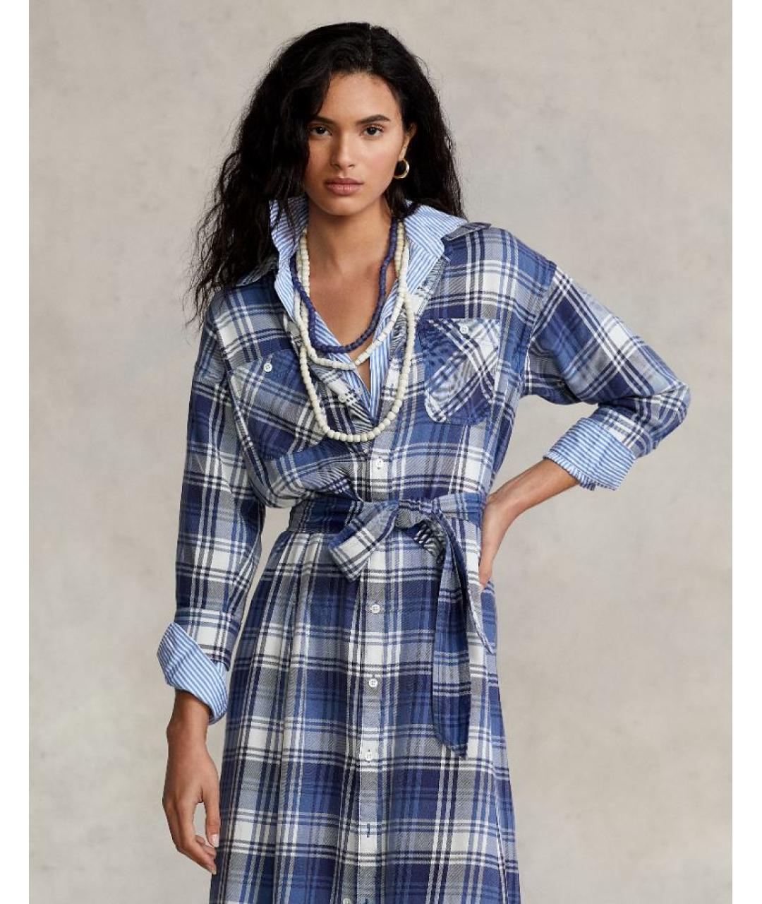 POLO RALPH LAUREN Синее хлопковое повседневное платье, фото 2