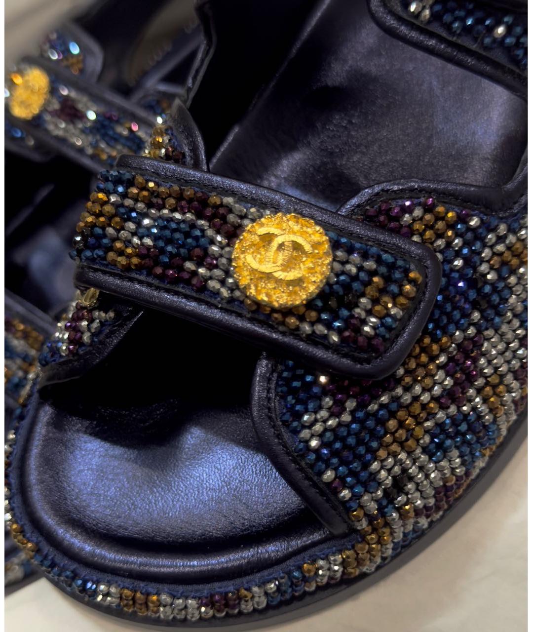 CHANEL Темно-синие кожаные сандалии, фото 6